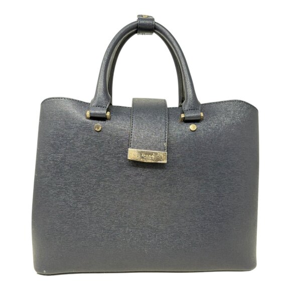 Dune London Navy Blue Textured Leather Handbag Gold Accents Dual Handles - Picture 1 of 10